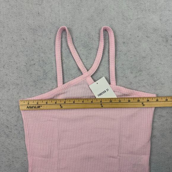 Forever 21 Ribbed Cami Tank Top Pink M Criss Cross Strap NWT Y2K Basic - Picture 5 of 11